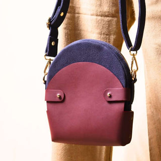Navy Blue Canvas and Maroon Leather Crossbody Sling: Olivia