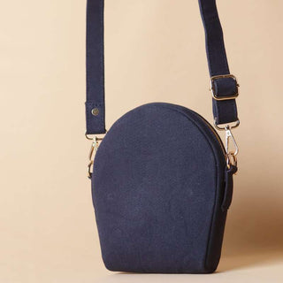 Navy Blue Canvas and Maroon Leather Crossbody Sling: Olivia