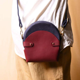 Navy Blue Canvas and Maroon Leather Crossbody Sling: Olivia