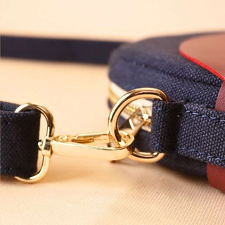 Navy Blue Canvas and Maroon Leather Crossbody Sling: Olivia