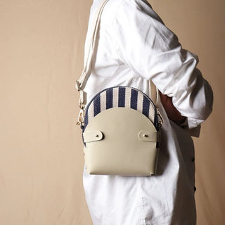 Stripe Canvas and Off-White Leather Crossbody Sling: Olivia