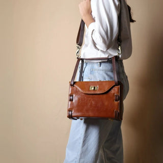 Structured Box Shoulder Handbag in Tan: Luna