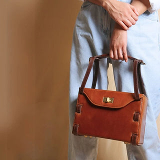 Structured Box Shoulder Handbag in Tan: Luna