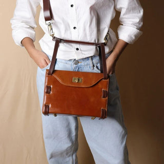 Structured Box Shoulder Handbag in Tan: Luna