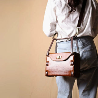 Structured Box Shoulder Handbag in Tan: Luna