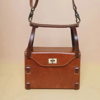 Structured Box Shoulder Handbag in Tan: Luna