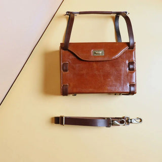 Structured Box Shoulder Handbag in Tan: Luna