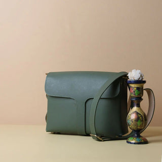 Crossbody Box Sling Bag in Olive Green: Belle