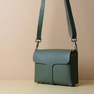 Crossbody Box Sling Bag in Olive Green: Belle