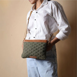 Canvas and Leather Pouch Sling Large Dark Green