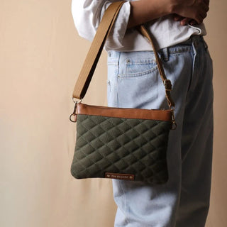 Canvas and Leather Pouch Sling Large Dark Green