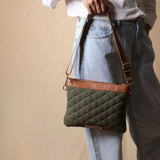 Canvas and Leather Pouch Sling Large Dark Green