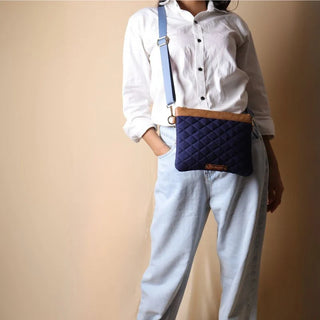Navy Blue Canvas Quilted Pouch Sling