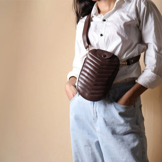 Quilted Crossbody Sling Purse in Brown