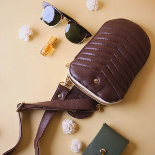 Quilted Crossbody Sling Purse in Brown