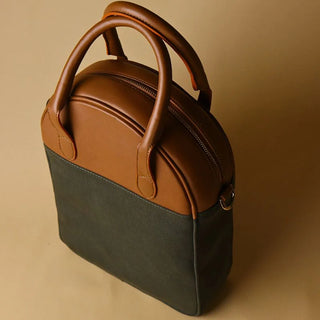 Canvas and Leather Shoulder Bag: Zora in Tan and Dark Green