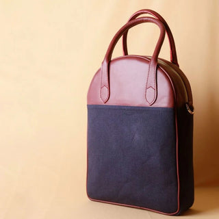 Canvas and Leather Shoulder Bag: Zorah in Maroon and Deep Blue
