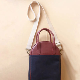 Canvas and Leather Shoulder Bag: Zorah in Maroon and Deep Blue