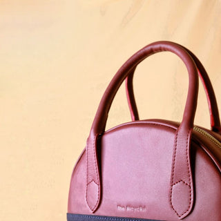 Canvas and Leather Shoulder Bag: Zorah in Maroon and Deep Blue