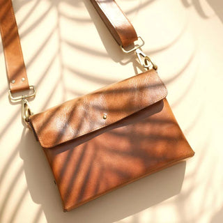 Tan Brown Crossbody Shoulder Unisex Sling Bag: Zoe