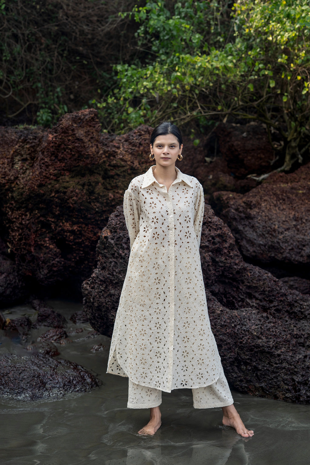 Zinnia Cream White Embroidered Dress – Elegant Workwear | Kikli India